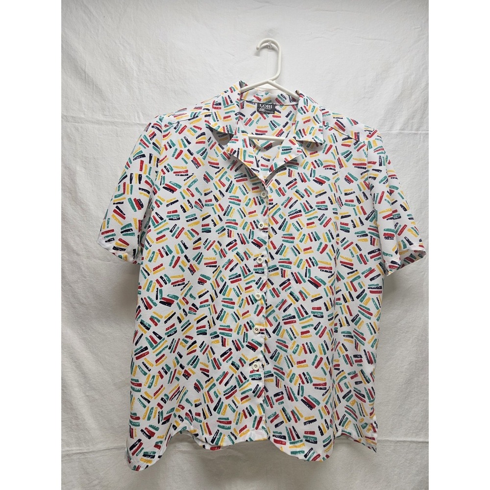 VTG 70S Lori of California‎ AM Casuals Button Up Top Retro Geometric Geek Artsy
